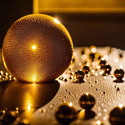close up of golden orbs on a surface