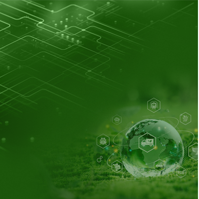 green background with white circuit board pattern in the top left corner, and a translucent glod in the bottom right